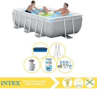 Intex Prism Frame Zwembad - Opzetzwembad - 300x175x80 cm - Inclusief Afdekzeil, Onderhoudspakket en Filter