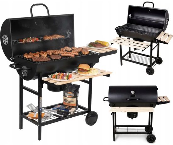 Klausberg XXL Houtskoolbarbecue op Wielen - Met Deksel, Thermometer en Zijtafels - Groot Grilloppervlak 70 x 35 cm - Asopvangbak - Ideaal voor Tuin en Terras