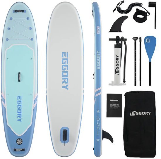 Best Active Eggory Flow SUP Board XXL - 335x83x15cm - Belastbaarheid Max. 180KG - Opblaasbaar Paddle Board - Complete Set - Met Pomp / Draagtas / Verstelbare Peddel / Enkelkoord / Reparatiekit - Blauw