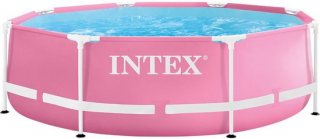# Intex roze Metal Frame zwembad Ø 244 x 76 cm  Met het Intex roze Metal Frame zwembad Ø 244 x 76 cm haalt u een vrolijk en stevig opzetzwembad in huis voor warme zomerdagen. Dit ronde zwembad is compact genoeg voor kleinere tuinen, maar biedt toch genoeg