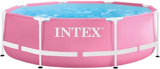 # Intex roze Metal Frame zwembad Ø 244 x 76 cm  Met het Intex roze Metal Frame zwembad Ø 244 x 76 cm haalt u een vrolijk en stevig opzetzwembad in huis voor warme zomerdagen. Dit ronde zwembad is compact genoeg voor kleinere tuinen, maar biedt toch genoeg