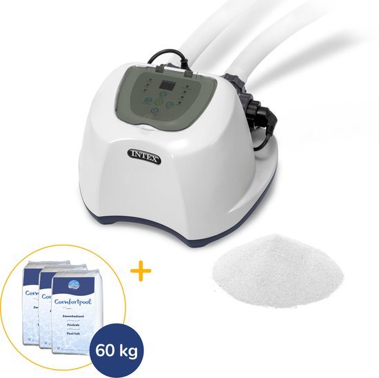 Intex zoutwatersysteem middel + zout | Zwembaden tot 20.000 liter | Voordeelpakket | Inclusief 60 kg zout