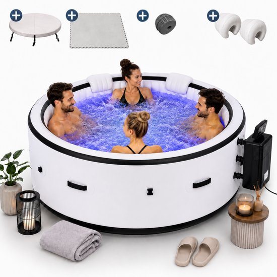 Opblaasbare Jacuzzi – Hottub – Jacuzzi – Inclusief 2 Hoofdkussens, 2 Filters, vloermat – Jacuzzi Opblaasbaar – Bubbelbad – Voor Binnen en Buiten – Automatisch Opblaasbaar