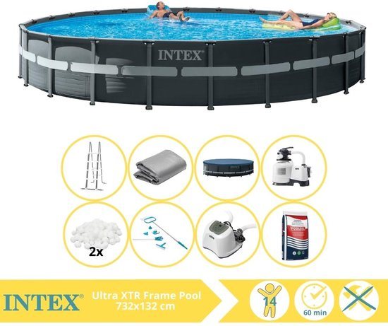 Intex Ultra XTR Frame Zwembad - Opzetzwembad - 732x132 cm - Inclusief Filterbollen, Onderhoudsset, Zoutsysteem en Zout