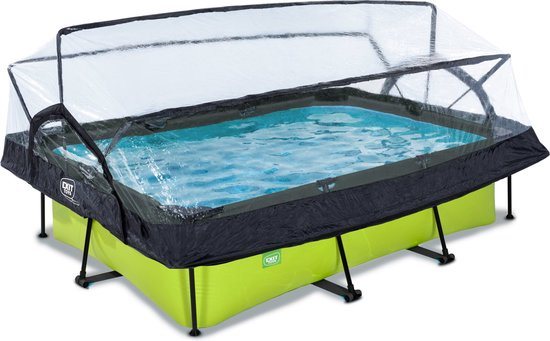 EXIT Lime Frame Zwembad 220x150x65cm - Opzetzwembad - met Filterpomp & Overkapping - Rechthoekig - Groen