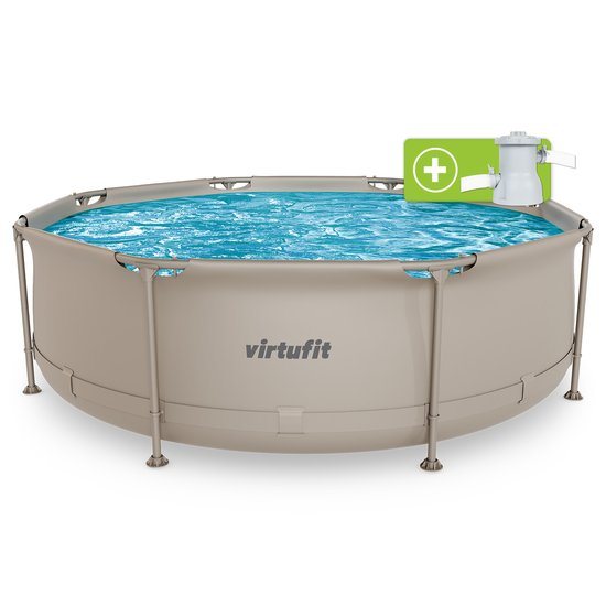 VirtuFit Rond Zwembad Ø244 x 76 cm - Incl. Filterpomp - Opzetzwembad - Duurzaam & Veilig Stalen Frame - Beige