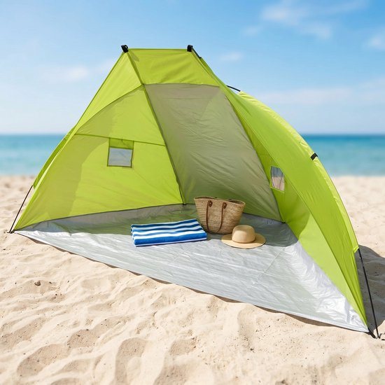 Cheqo® Strandtent - Beach Shelter - Beachshelter - Windscherm Strand - Zonnescherm voor Kinderen en Volwassenen - Strandscherm - Schaduwtent voor Strand en Camping - Zonwering Strand met UV Bescherming - Strandtentje - Zonneluifel