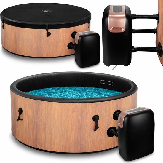 COIL Bains een remous, Tuin SPA, opblaasbare buiten-SPA - 4 personen, houtlook, duurzaam DWF-materiaal, snel opblaasbaar, wellness-hydromassage, Tahiti