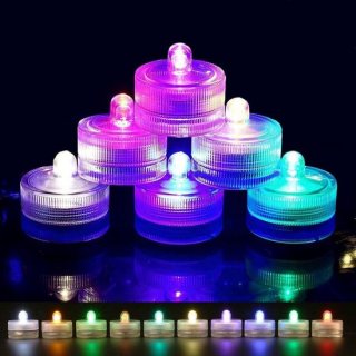 Set van 12 mini LED-duikkaarsen – Waterdichte, op batterijen werkende vijververlichting, perfect Geschikt voor feesten, bruiloften, vijvers, zwembaden, tuinen en badkuipen (meerkleurig)