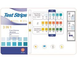 CVD® High Quality Teststrips zwembad 3 in 1 - PH en Chloor - 3 in 1 Zwembad / Jacuzzi Test strips - 50 STUKS 3-in-1 -- Zwemwater kwaliteit -- Zwembadonderhoud -- PH Strips Test: 1. Vrije Chloor 2. PH waarde 3. Alkaliteit