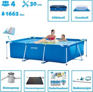 Intex Opzetzwembad - Rechthoekig - 220 x 150 x 60 cm - Blauw - Sterk materiaal - Inclusief Accessoires