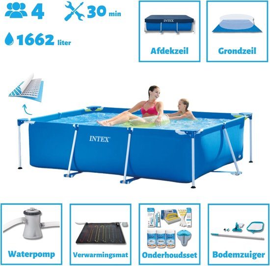 Intex Opzetzwembad - Rechthoekig - 220 x 150 x 60 cm - Blauw - Sterk materiaal - Inclusief Accessoires