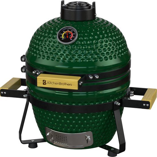 KitchenBrothers Kamado BBQ - BPA en PFAS Vrij - 13 Inch Houtskool Barbecue - 27⌀ cm - Deluxe Set - Egg BBQ met Accessoires inclusief Hoes - Groen