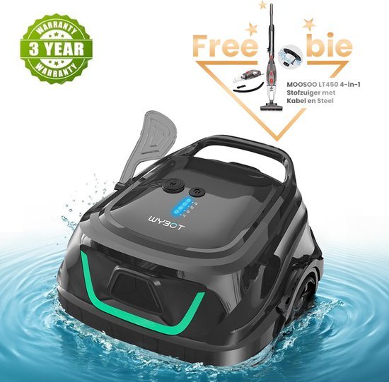 Combo: Ainkter 18' Poolnet Skimmer + WYBOT A1 Draadloze Zwembadrobot – Zwaar Duty Mesh, Dubbele Filters, 120 Min Werktijd, Voor Bovengrondse/In-Grondse Zwembaden (Zwart), Bijgewerkte Nederlandse gebruiksaanwijzing